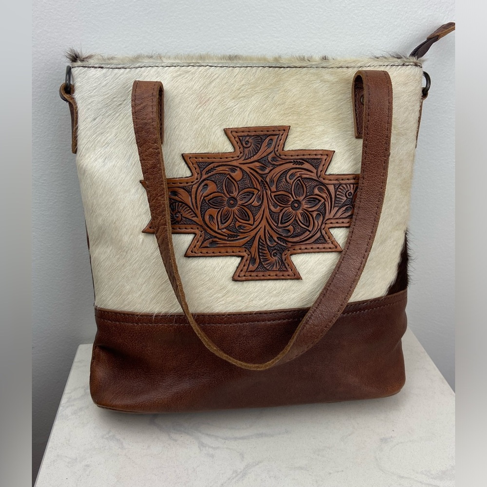 American Darling Tote Hair-On Cowhide Leather Bag Western Handbag Purse Embossed